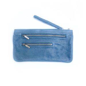 Vintage HOBO Oversized Convertible Wristlet Clutch CADET BLUE soft leather